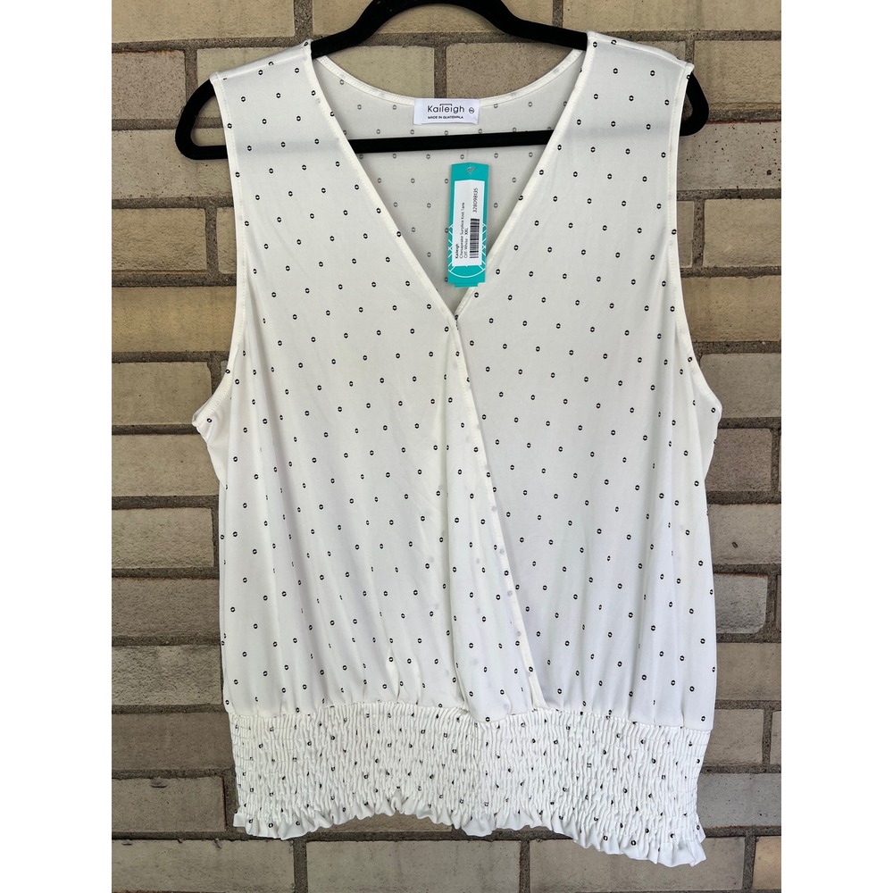 Kaileigh Chesapeake Surplice Knit Tank Top White Polka Dot Size XXL NWT